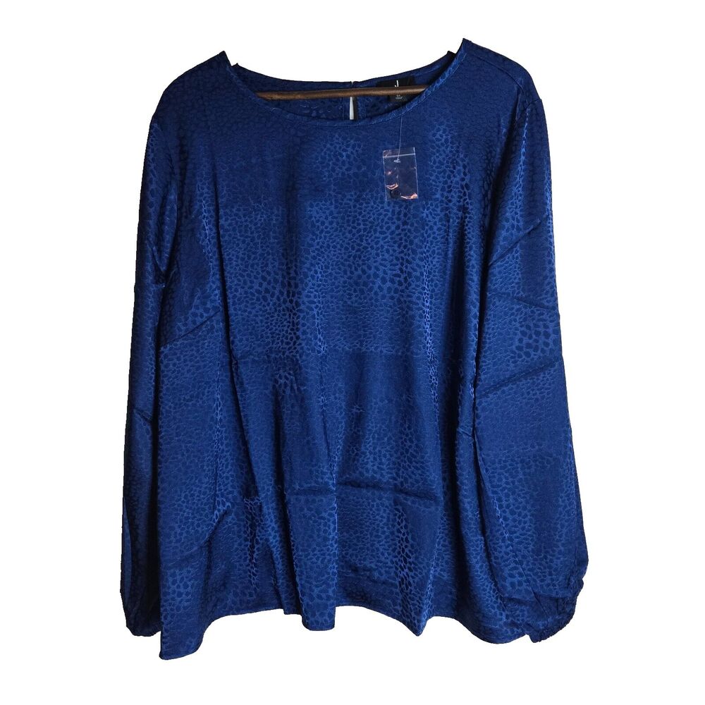 NWOT Jason Wu Blue Animal Print Satin Blouse Womens 3X